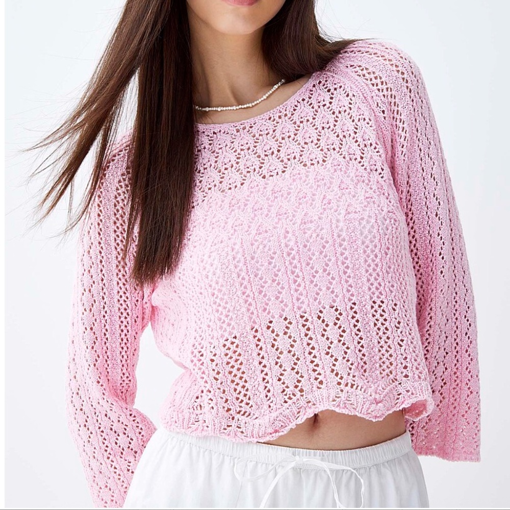 Only light pink boho openwork pointelle lace sweater NWT